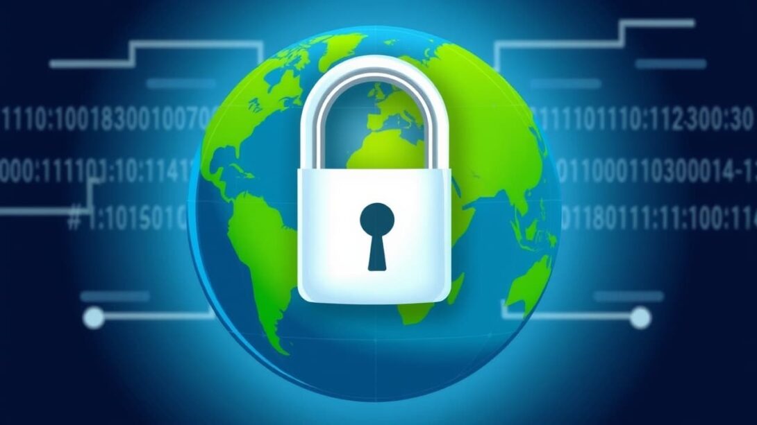 A globe with a digital lock overlay, indicating global security.